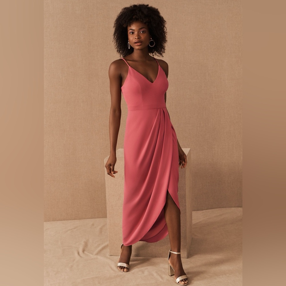 BHLDN Caron V-Neck Crepe Dress. Size 12 in Raspberry. New with tags.